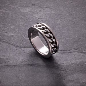 Titanium Polished & Brushed 7mm Curb Chain Inlay Wedding Band Ring